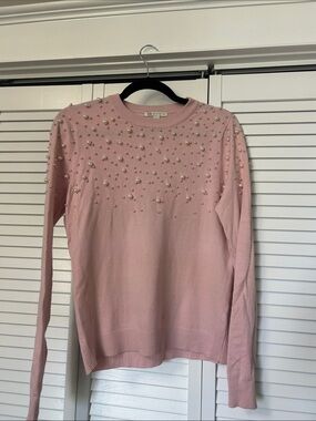 Cato Pink Pearl-Embellished Crewneck Sweater